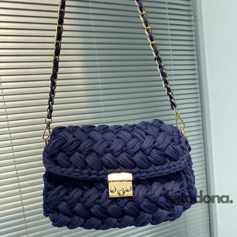 Bolsa De Ombro Crochê Louise Azul Escuro