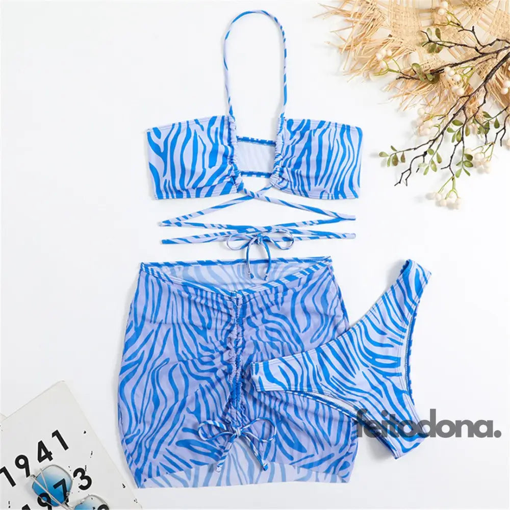 Conjunto Biquíni + Saída Roma Azul / P