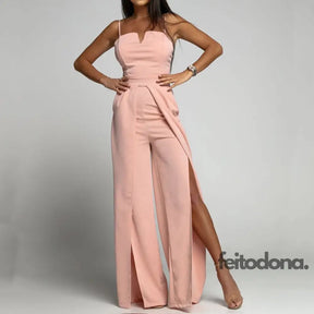 Sexy V Neck Sling Solid Jumpsuit Elegant Office Lady High Waist Slim Romper Fashion Off Shoulder