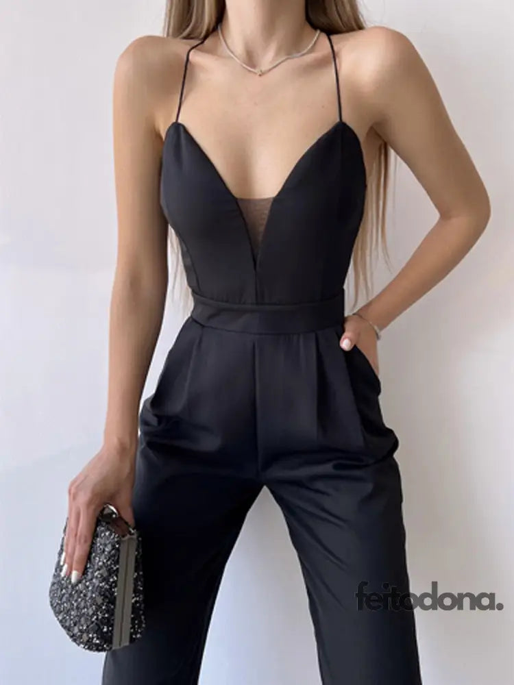 Sexy Off Shoulder Backless Slim Romper Ladies Fashion V Neck Sling Women Jumpsuit Elegant Pocket