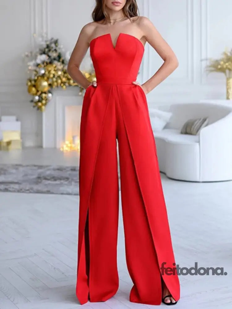 2022 Strapless Beach Jumpsuit Wedding Dress With Detachable Solid Party Clothing A-Line Backless