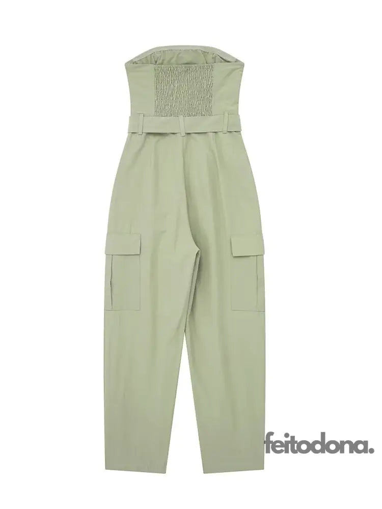 Sexy Strapless Jumpsuits With Belt For Women Causal Solid Sleeveless Wrapped Chest 2023 Summer