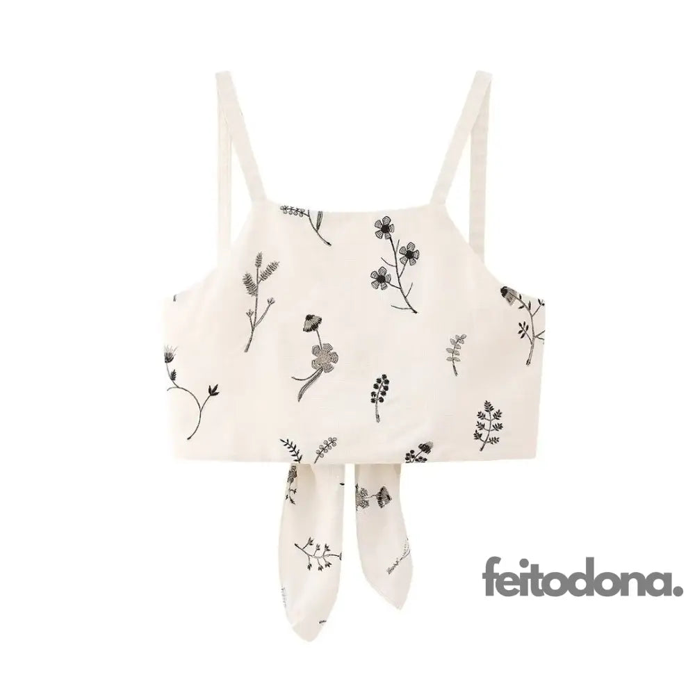 Conjunto De Linho Vicky Top Creme / Pp