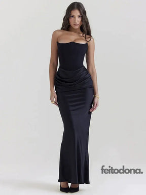 Mozision Elegant Strapless Bodycon Sexy Maxi Dress Women Black Fashion Off-Shoulder Sleeveless